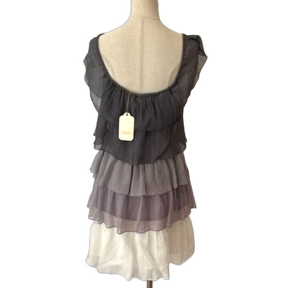 Lost April Tiered Silk Dress Grey Gauze Small Lined - Picture 2 of 7